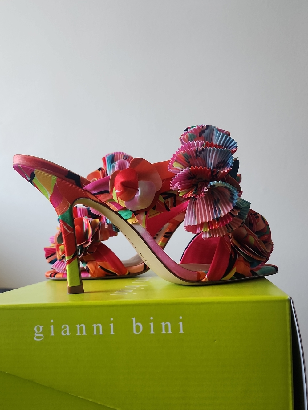 Gianni Bini Pink Multi Floral Embellished Slide Heels - Picture 8 of 9